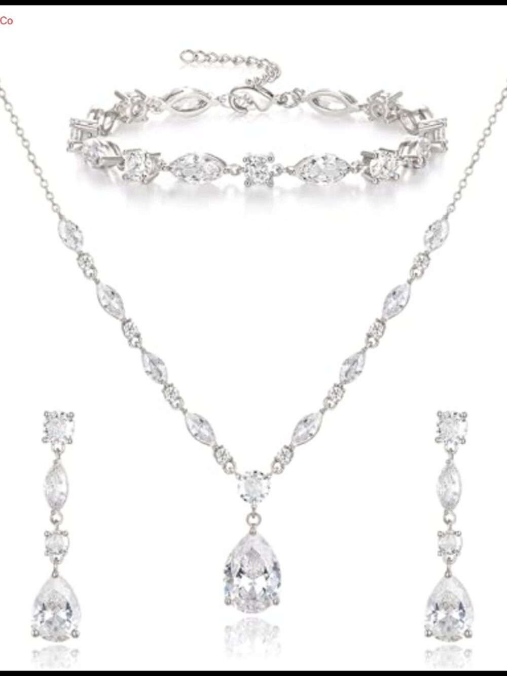 Cubic Zirconia Jewelry Set Necklace Earrings Bracelet Prom Wedding